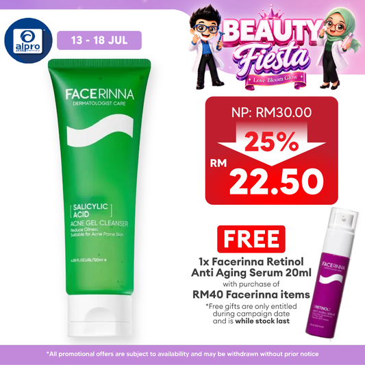Facerinna Salicylic Acid Acne Gel Cleanser 120mL | Gently Cleanse & Hydrate Skin Facerinna