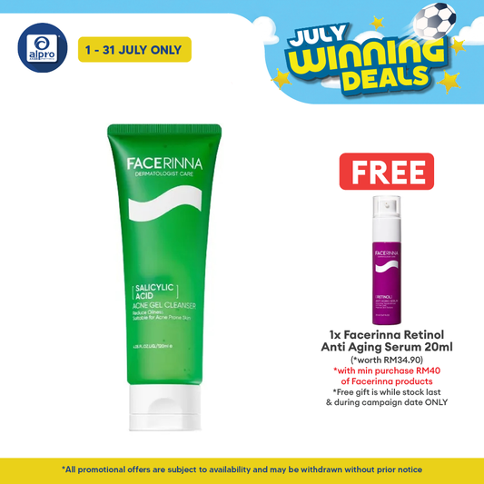 Facerinna Salicylic Acid Acne Gel Cleanser 120mL | Gently Cleanse & Hydrate Skin Facerinna