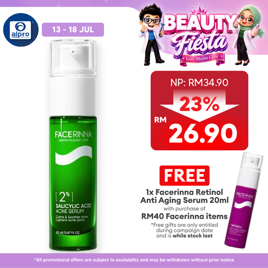 Facerinna 2% Salicylic Acid Acne Serum 20mL | Lightweight Exfoliating Serum Facerinna