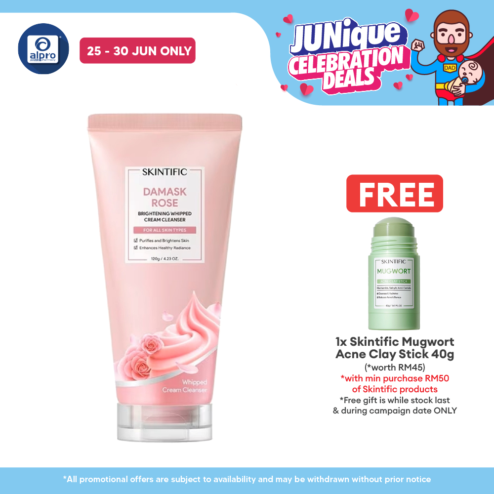 Skintific Damask Rose Brightening Whipped Cream Cleanser 120g | Dessert Inspired Star-Shaped Whipped Cream Skintific