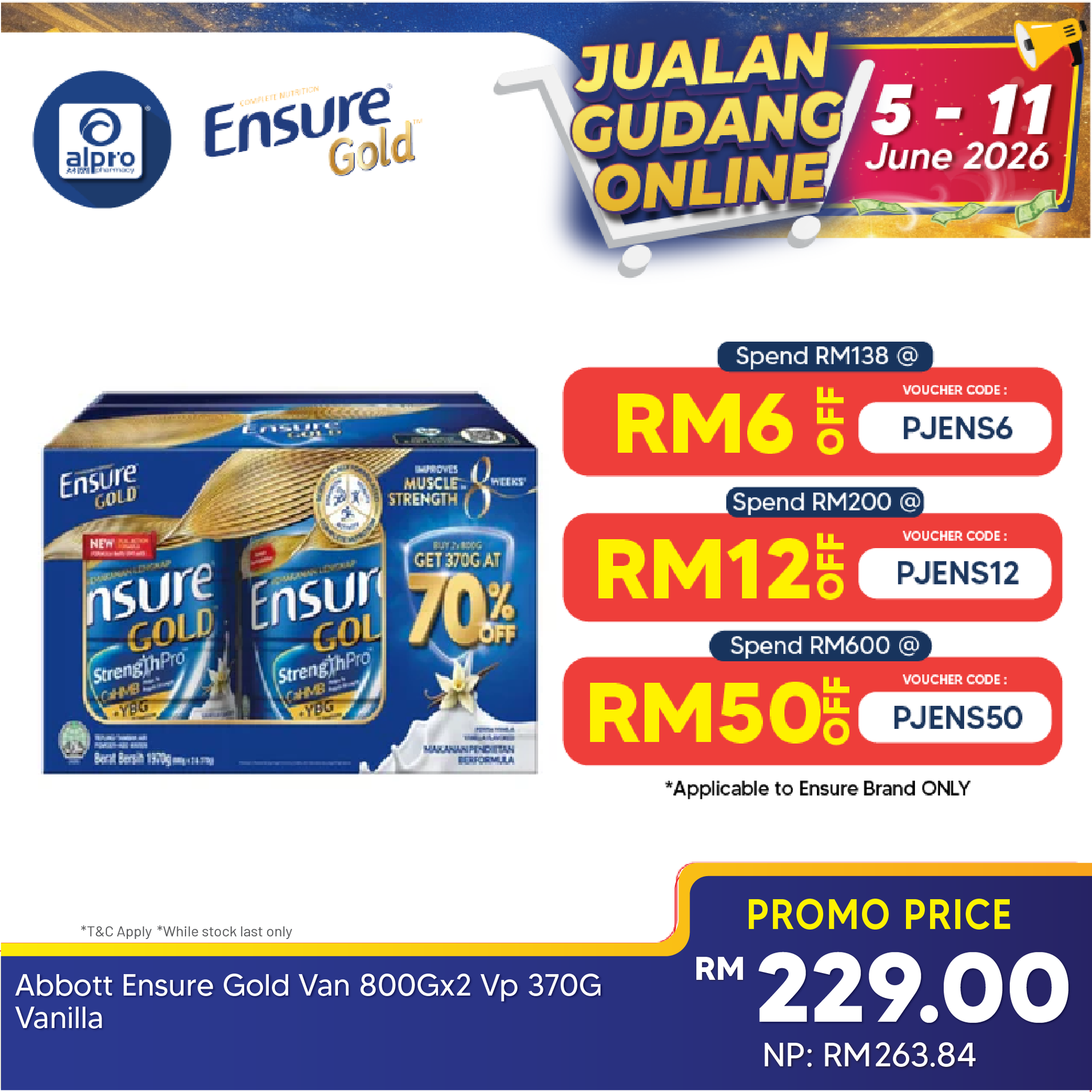 Abbott Ensure Gold Van 800gx2 Vp 370g Vanilla | Improves Strength & Muscle Ensure