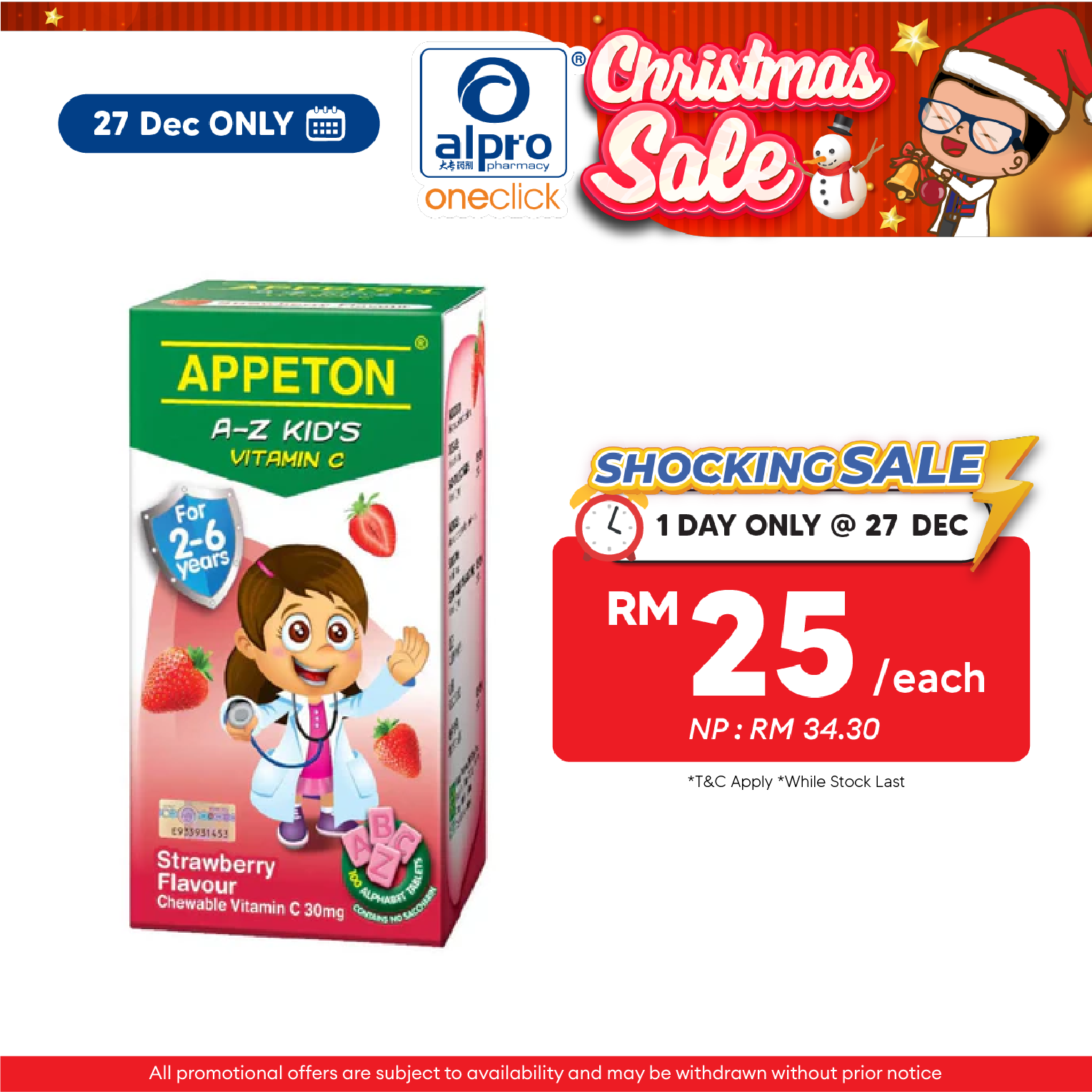 Appeton A-z Kids Vitamin C Strawberry 100s | For Children Age 2-6 Years Old Appeton