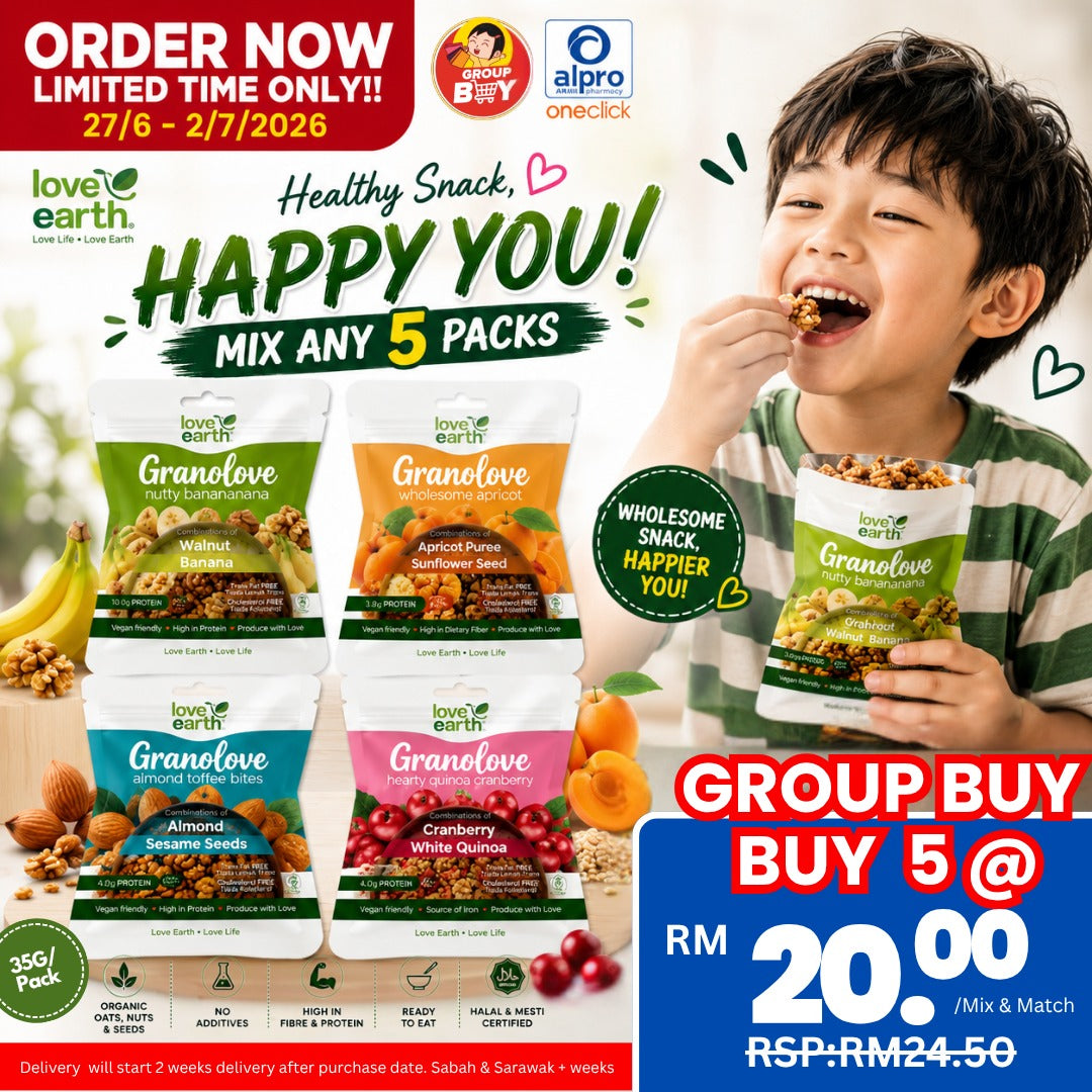 [Group Buy Delivery Starts: 4/8/2026] Love Earth Snack Pack Granolove (Toffee/Apricot/Quinoa Cranberry/Nutty Banana) 35g Group Buy