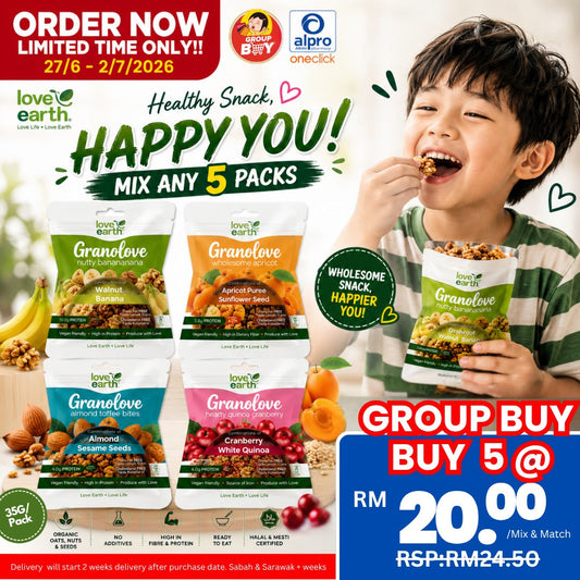 [Group Buy Delivery Starts: 4/8/2026] Love Earth Snack Pack Granolove (Toffee/Apricot/Quinoa Cranberry/Nutty Banana) 35g Group Buy