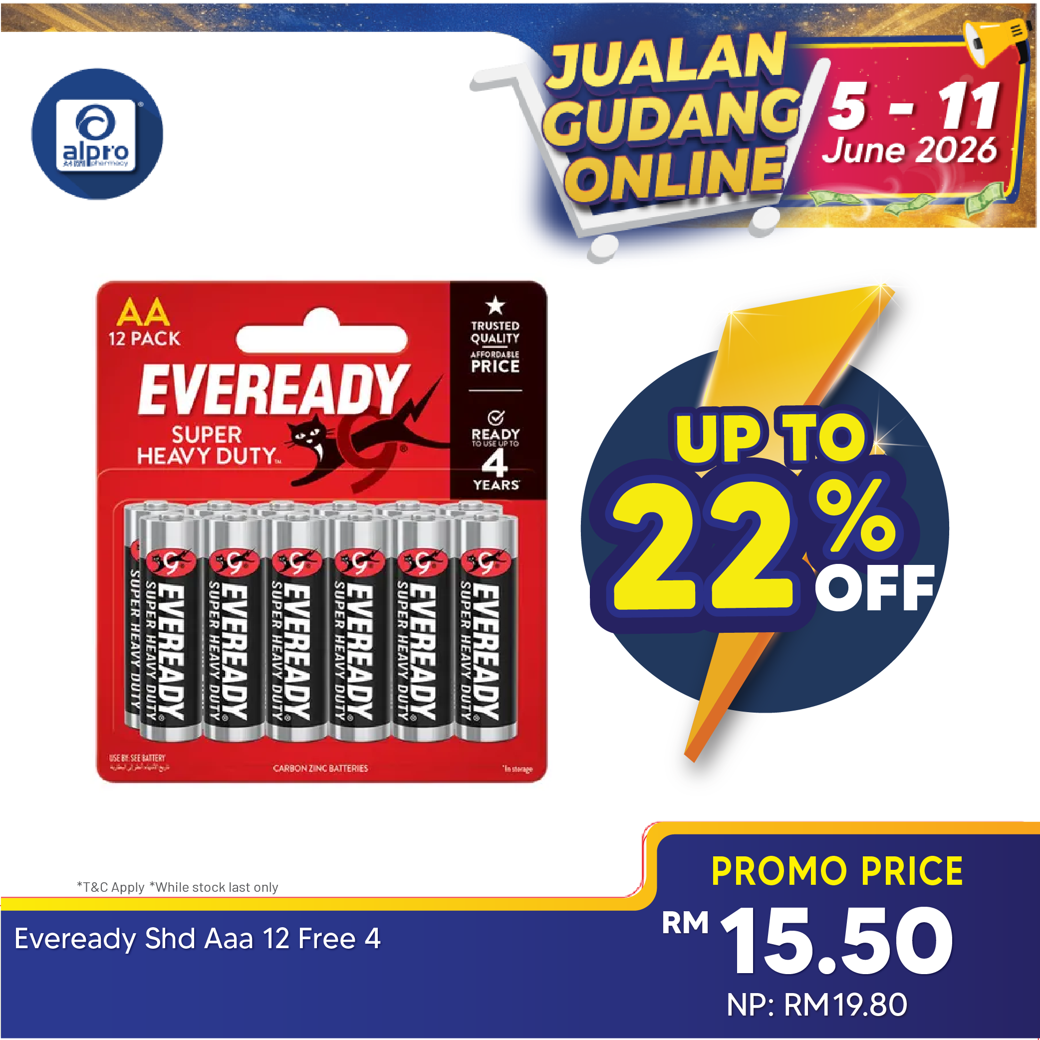 Eveready Super Heavy Duty Battery 12 Free 4 (AA/AAA) Eveready