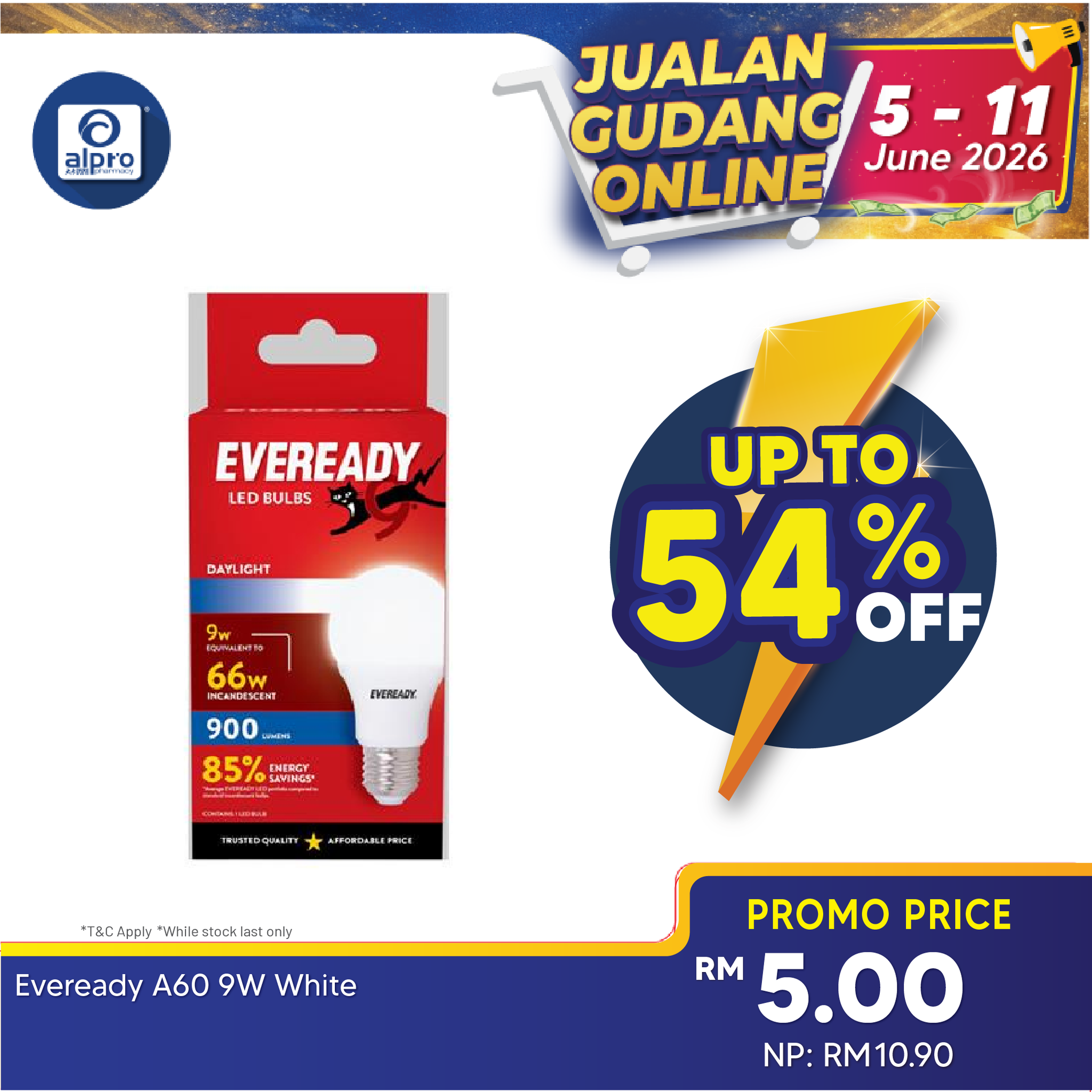 Eveready A60 Led Light Bulb 9w 1s (Daylight/Soft White) Eveready