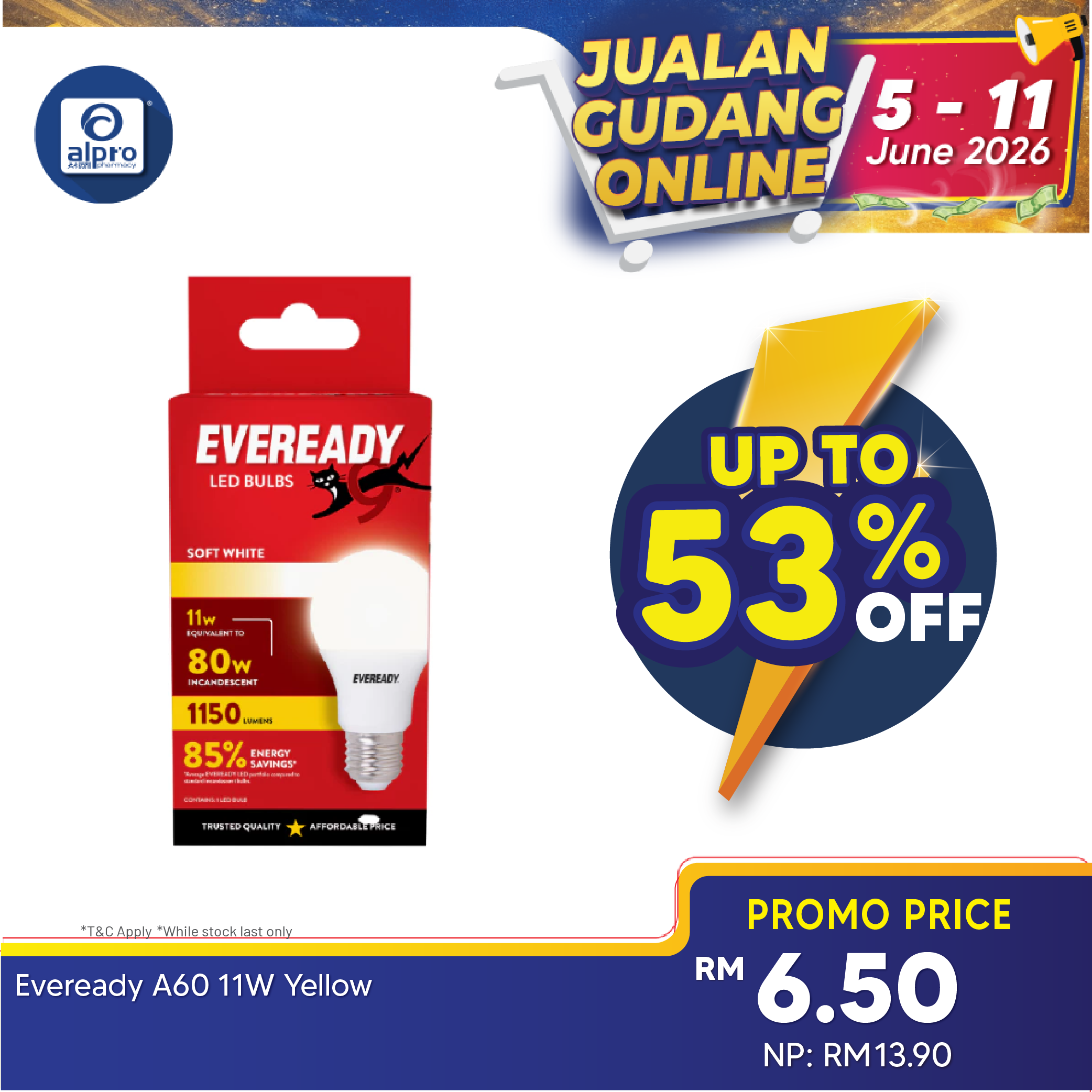 Eveready A60 Led Light Bulb 11w 1s (Daylight/Soft White) Eveready