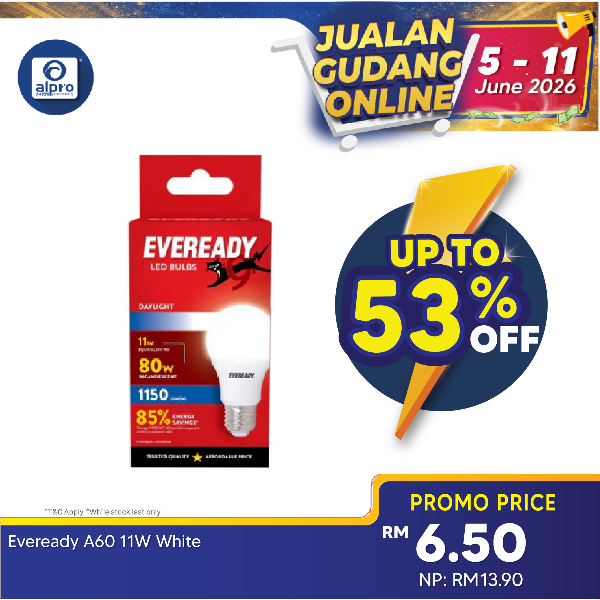 Eveready A60 Led Light Bulb 11w 1s (Daylight/Soft White) Eveready