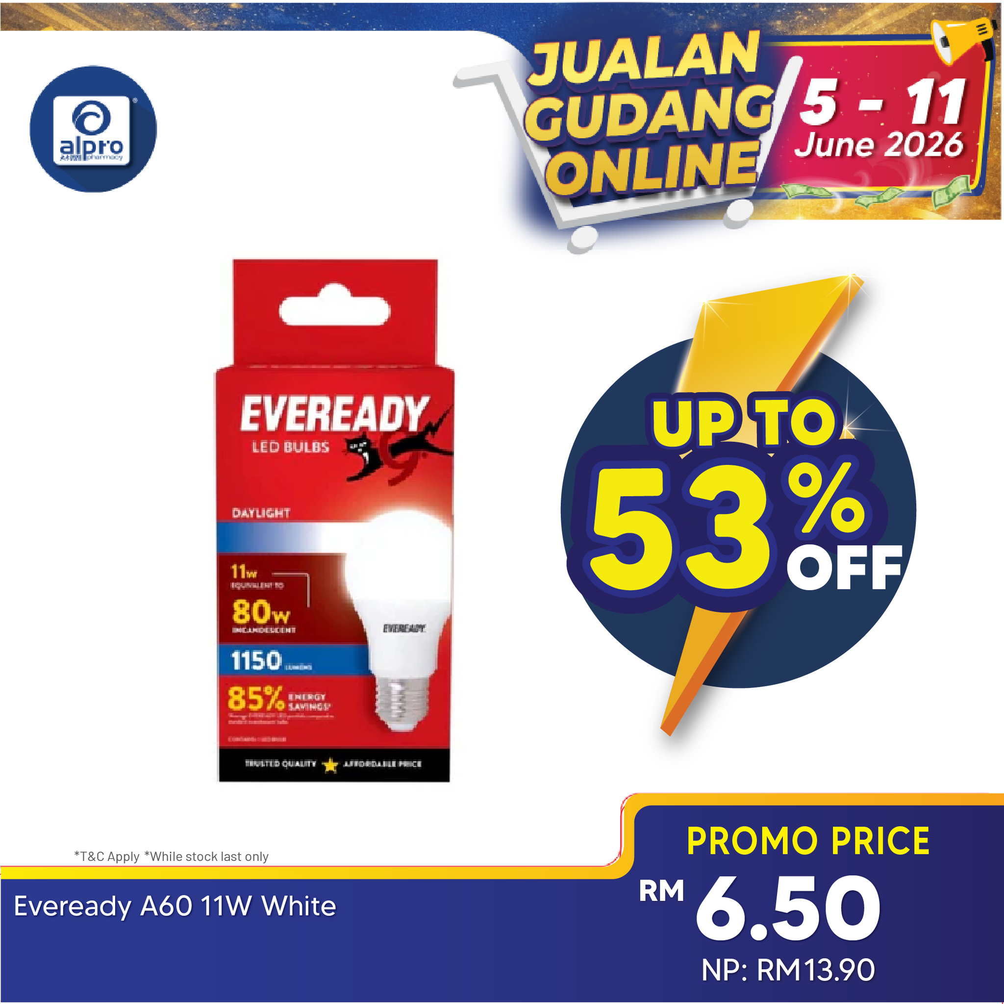 Eveready A60 Led Light Bulb 11w 1s (Daylight/Soft White) Eveready