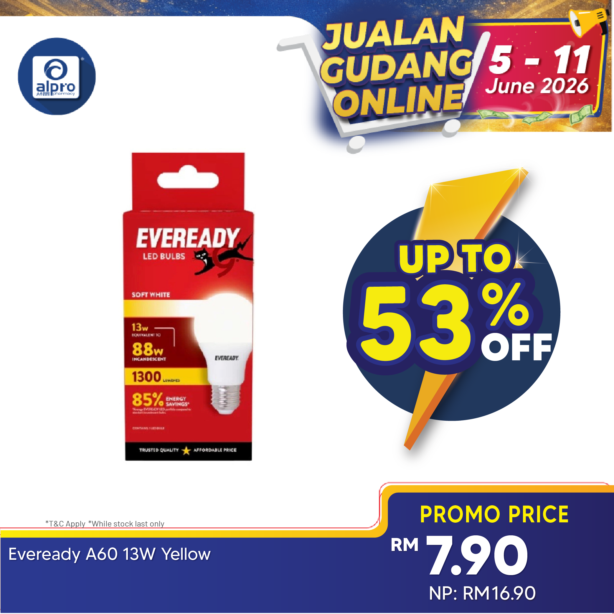Eveready A60 Led Light Bulb 13w 1s (Daylight/Soft White) Eveready