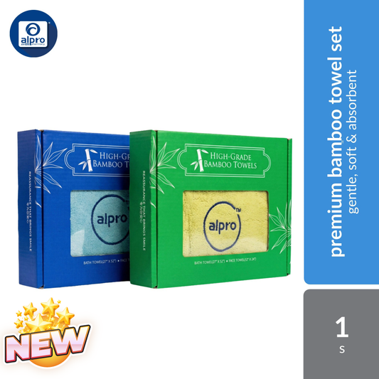 Alpro GWP High Grade Bamboo Towel Set (Bath Towel x1 + Face Towel x1) 1s | Gentle, Soft & Absorbent Alpro