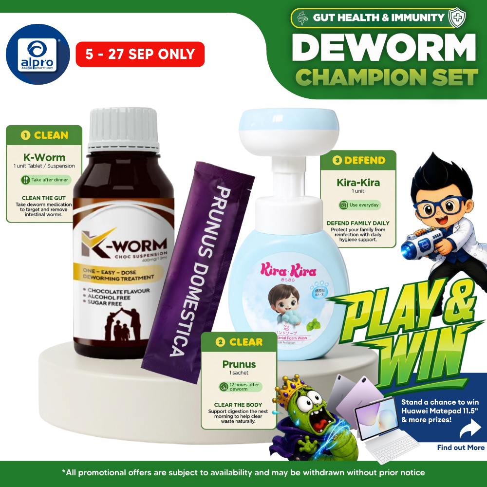 (Deworm Champion Set) K-Worm Suspension, Paw-Shaped Foam Wash and Prunus Domestica K-Worm