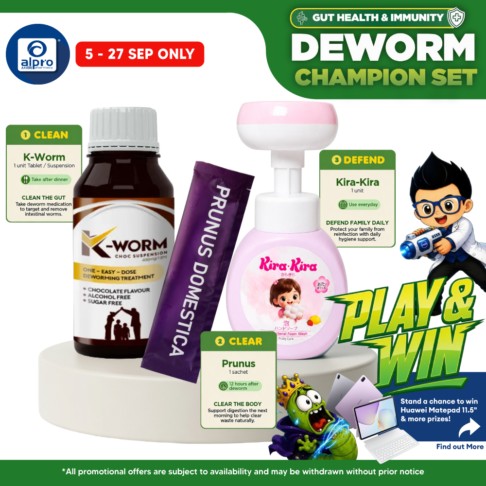 (Deworm Champion Set) K-Worm Suspension, Flower-Shaped Foam Wash and Prunus Domestica K-Worm