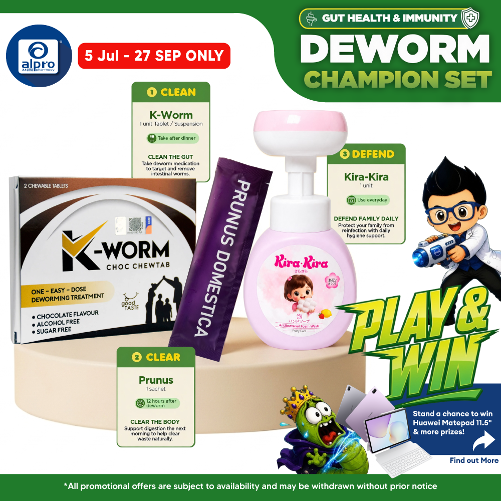 (Deworm Champion Set) K-Worm Chewtab, Flower-Shaped Foam Wash and Prunus Domestica K-Worm
