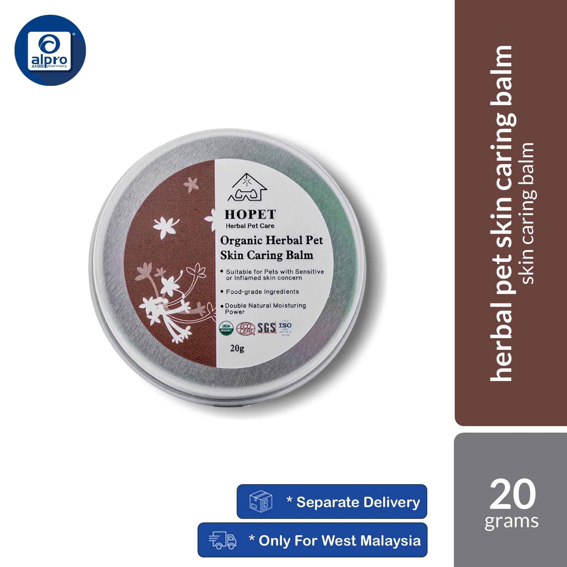 Hopet Natural Herbal Pet (Skin Caring / Paw & Nose) Balm 20g | Helps To Soothe Discomfort Pet Skin Hopet