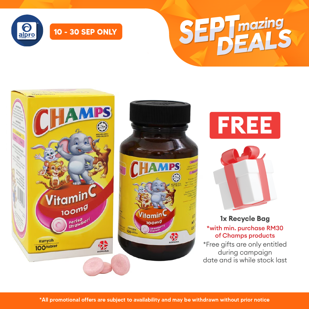 Champs C 100mg Strawberry 100s | Kids Vitamin C Champs