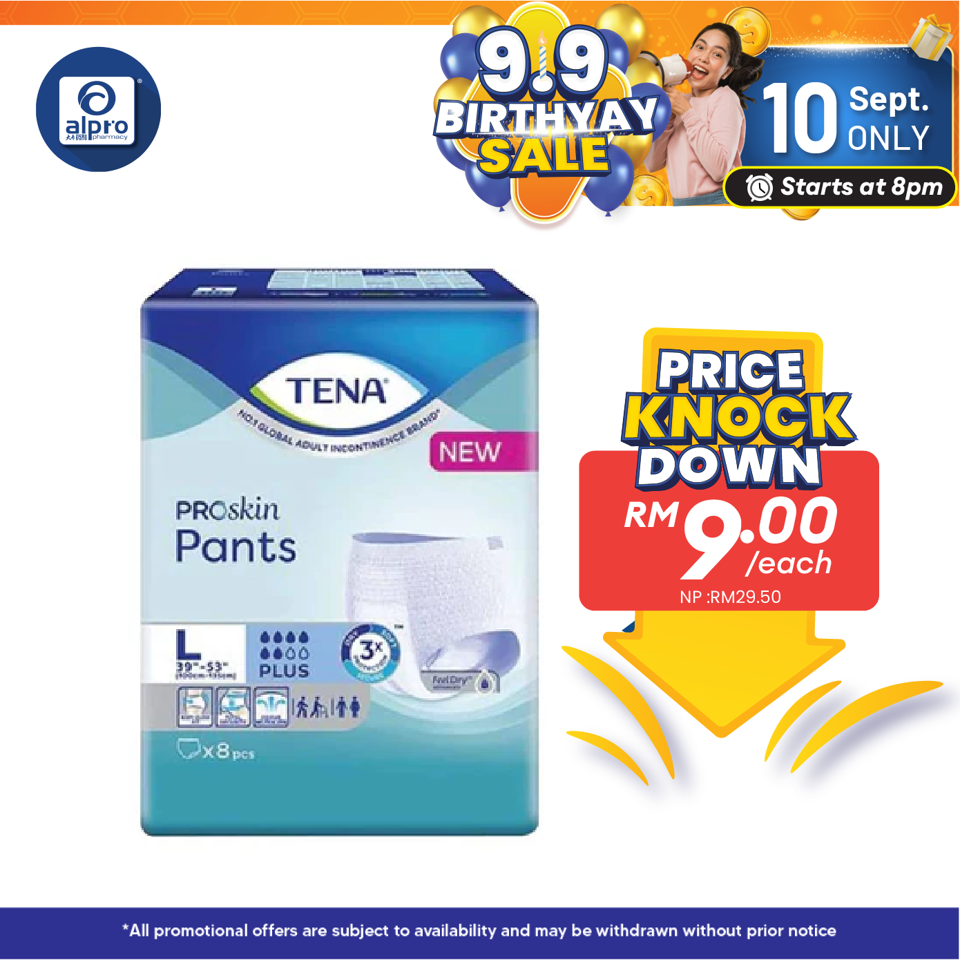 Tena Pants Plus L 8's | Triple Protection Alpro Pharmacy