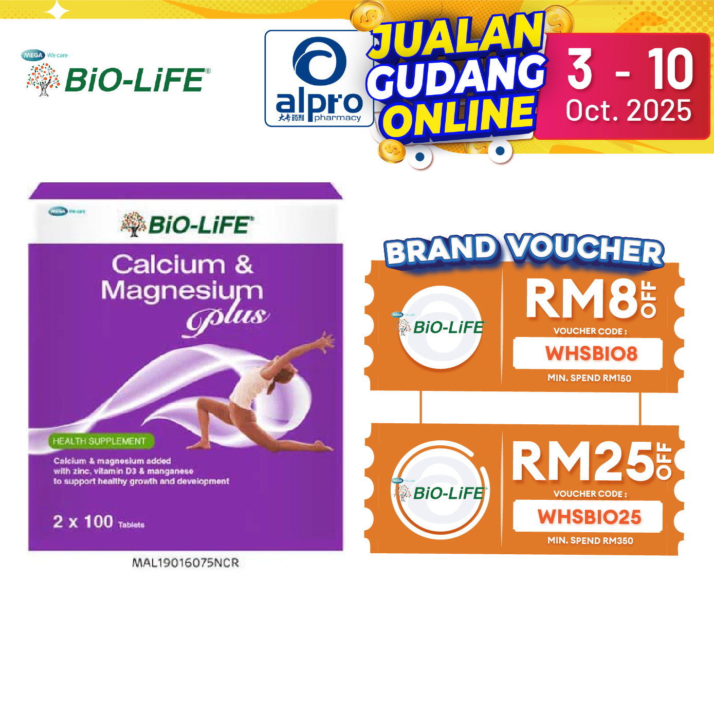 Bio-life Calcium & Magnesium Plus 2x100s | Bone Health Bio-life