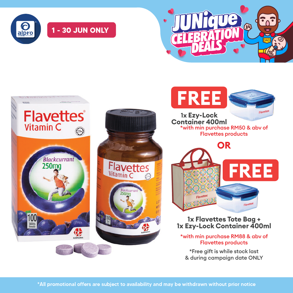 Flavettes Vitamin C 250mg (Blackcurrant) 100s | For Adult Flavettes