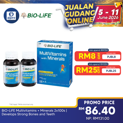 BiO-LiFE Multivitamins + Minerals 2x100s | Develops Strong Bones and Teeth Bio-life