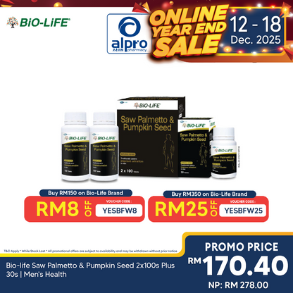 Bio-life Saw Palmetto & Pumpkin Seed 2x100s Plus 30s | Men's Health Bio-life