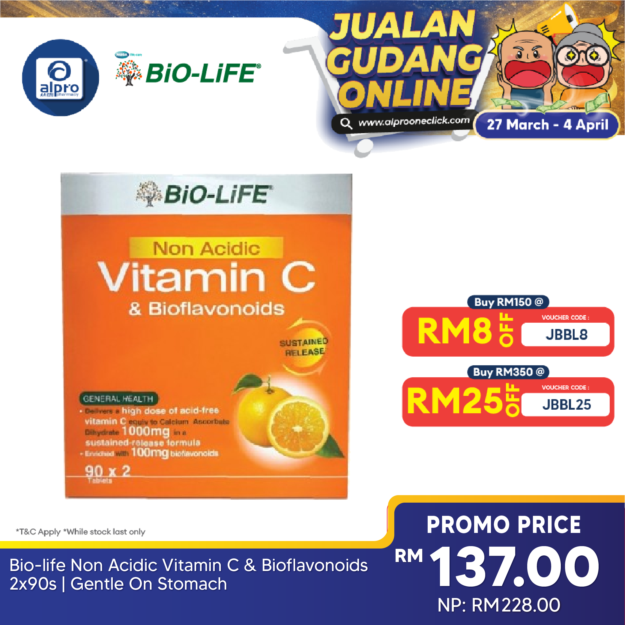 Bio-life Non Acidic Vitamin C & Bioflavonoids 2x90s | Gentle On Stomach Bio-life