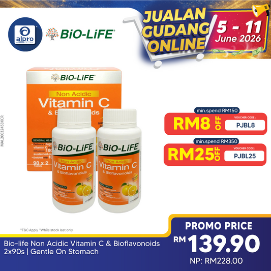 Bio-life Non Acidic Vitamin C & Bioflavonoids 2x90s | Gentle On Stomach Bio-life