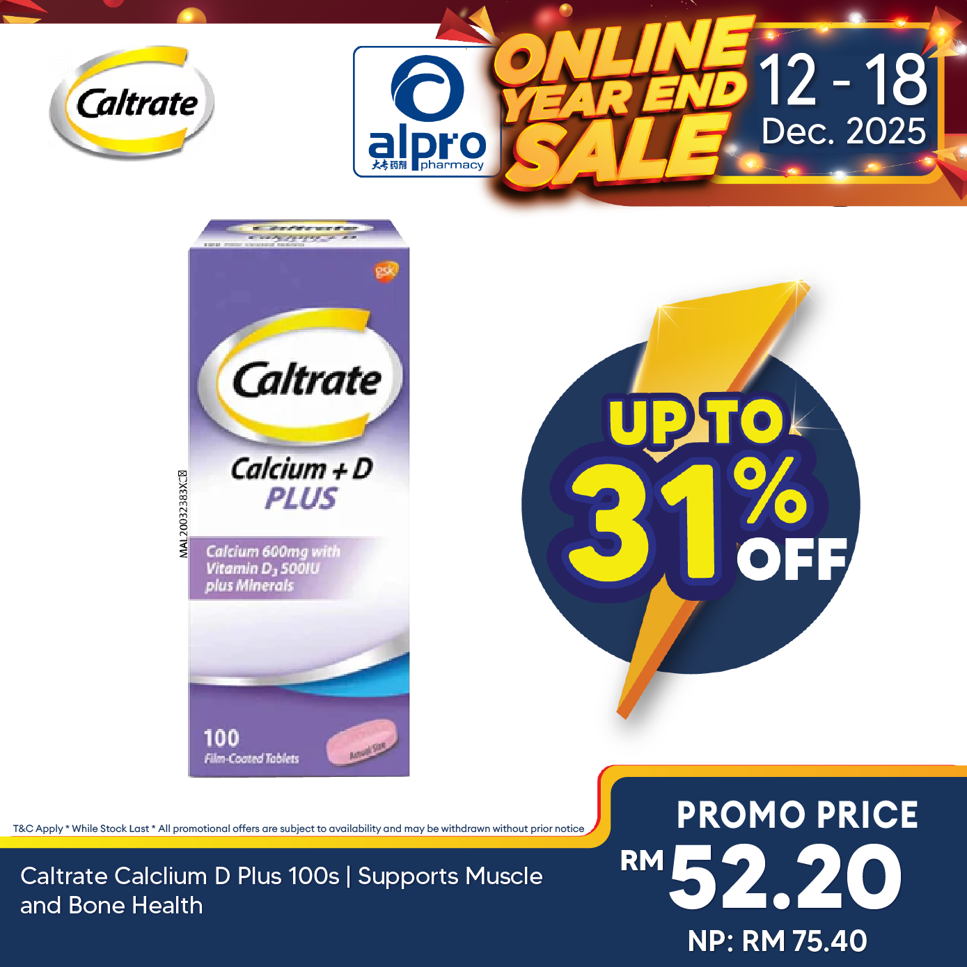 Caltrate Calclium D Plus 100s | Supports Muscle and Bone Health Alpro Pharmacy