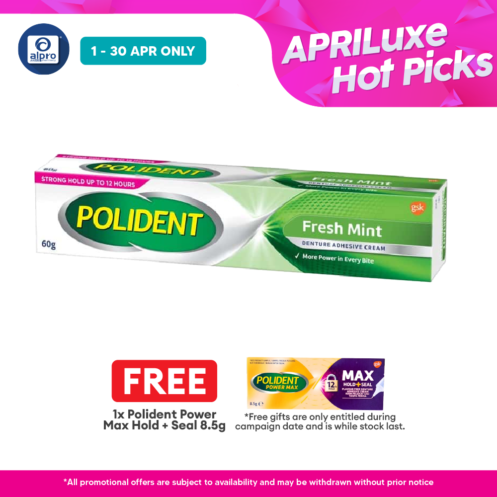 *Polident Fresh Mint Denture Adhesive Cream 60g | Denture Extra Hold Polident