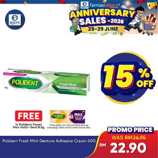 *Polident Fresh Mint Denture Adhesive Cream 60g | Denture Extra Hold Polident