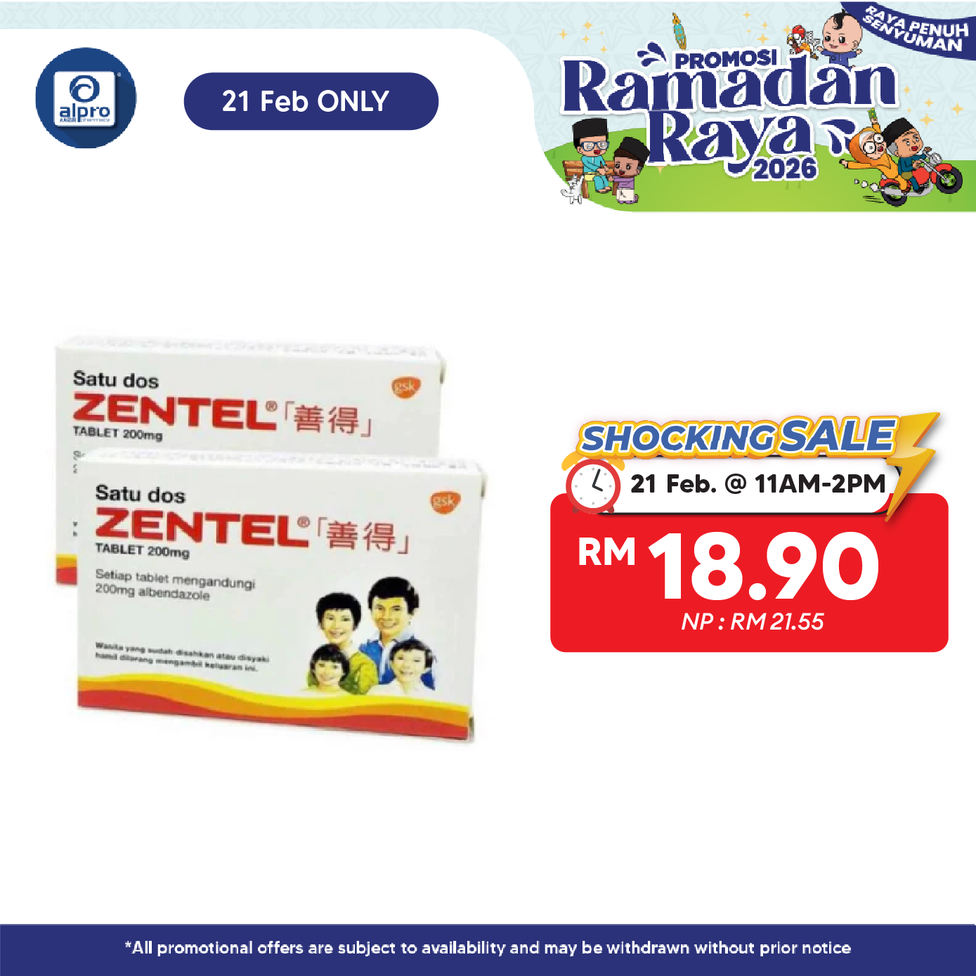 Zentel 200mg 2x2s | Effective Against Threadworm & Pinworm Alpro Pharmacy