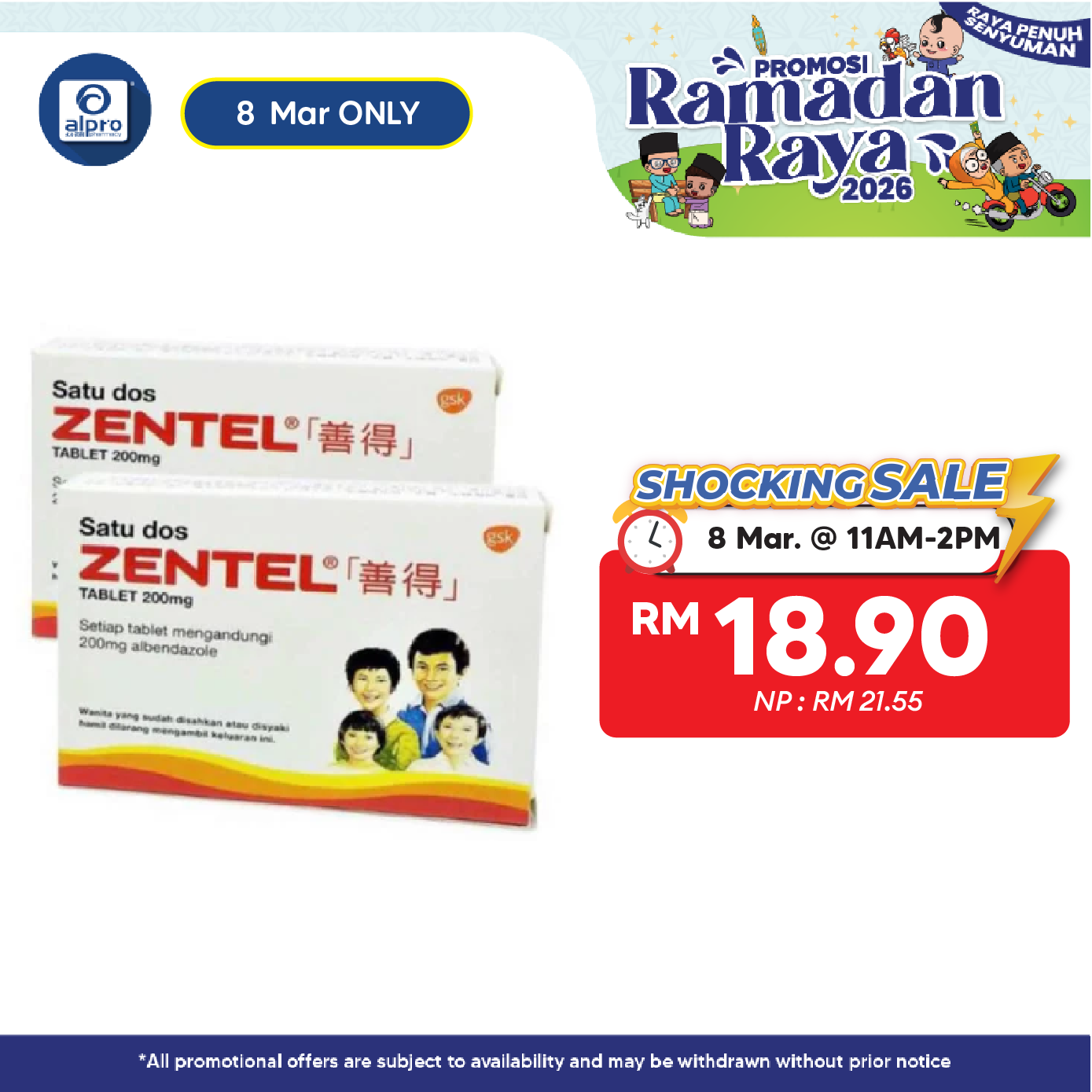 Zentel 200mg 2x2s | Effective Against Threadworm & Pinworm Alpro Pharmacy