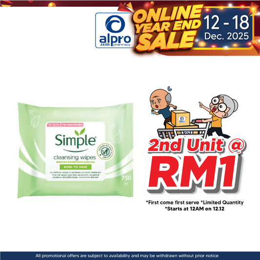 Simple Cleansing Facial Wipes 25's Alpro Pharmacy