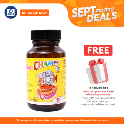 Champs C 100mg Sugar Free Strawberry 100s | Kids Vitamin C Champs