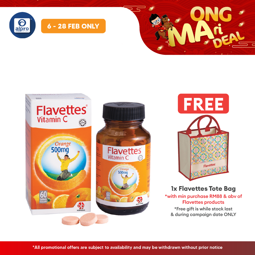 Flavettes Vitamin C 500mg (Orange) 60s | General Well-being Flavettes