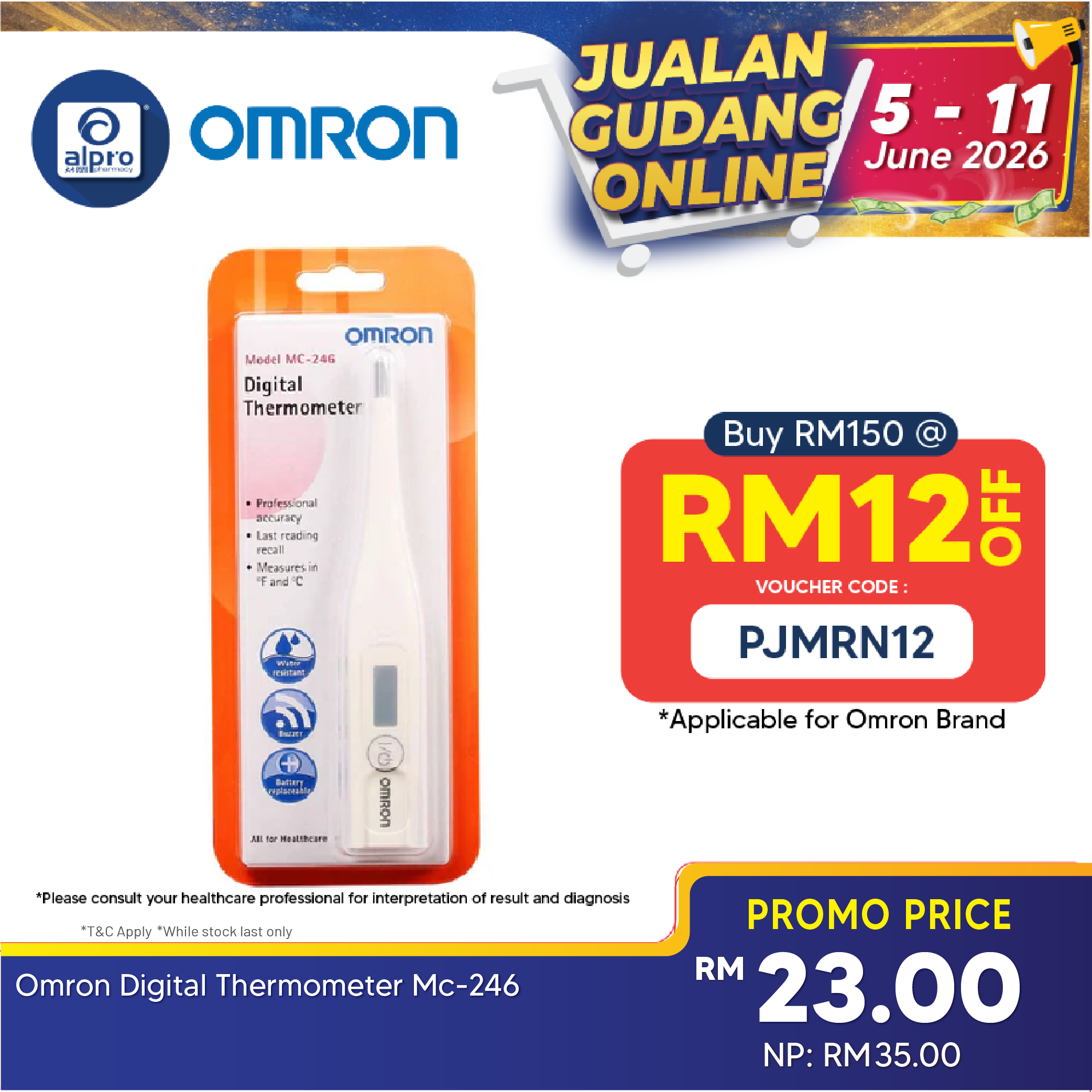 Omron Digital Thermometer MC-246 | For Oral, Axillary & Rectum Omron