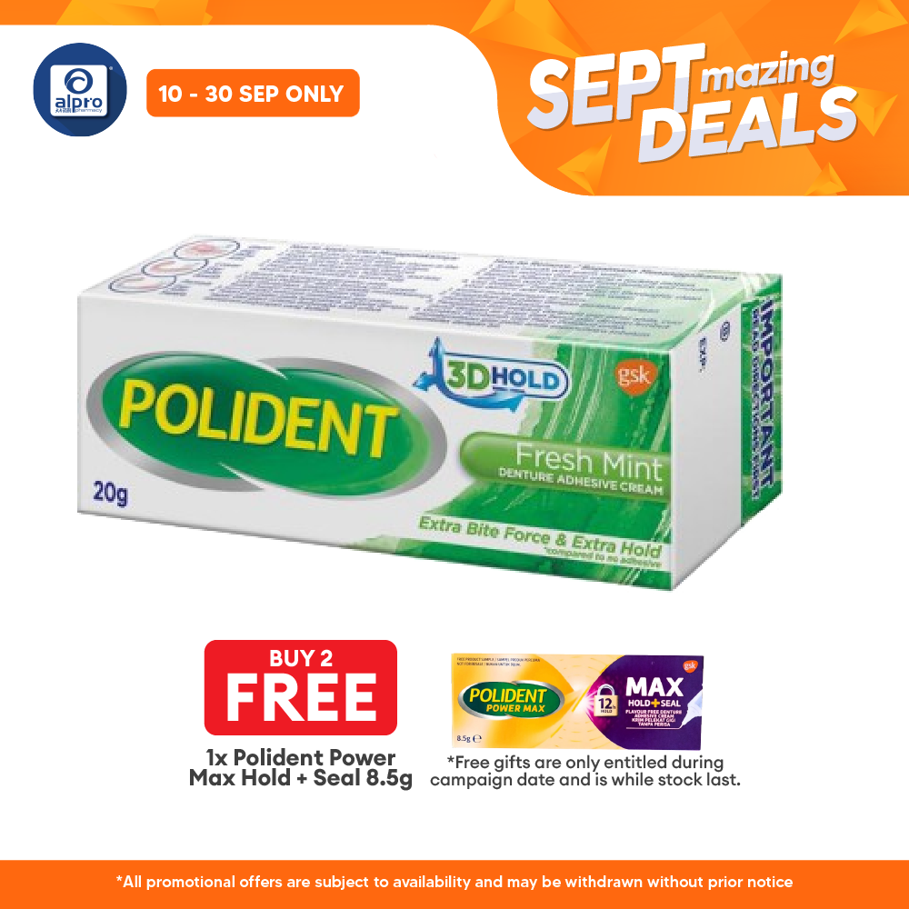Polident Fresh Mint Denture Adhesive Cream 20g | Improve Denture Fit & Comfort. Alpro Pharmacy