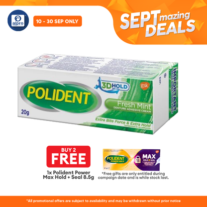 Polident Fresh Mint Denture Adhesive Cream 20g | Improve Denture Fit & Comfort. Alpro Pharmacy