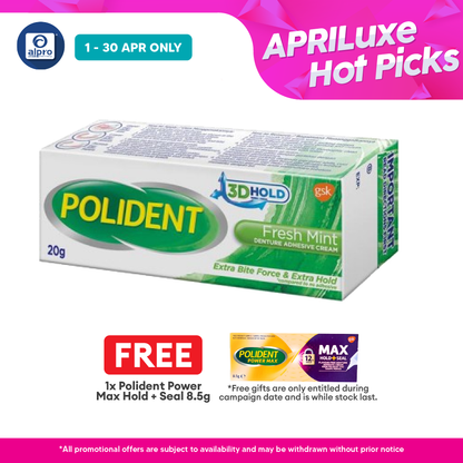Polident Fresh Mint Denture Adhesive Cream 20g | Improve Denture Fit & Comfort. Polident