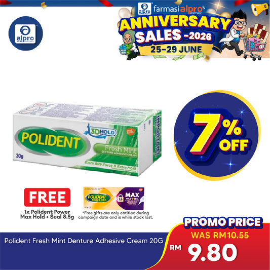 Polident Fresh Mint Denture Adhesive Cream 20g | Improve Denture Fit & Comfort. Polident