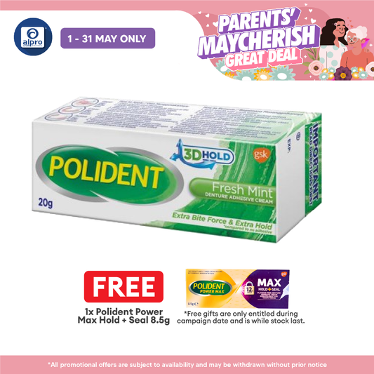 Polident Fresh Mint Denture Adhesive Cream 20g | Improve Denture Fit & Comfort. Polident