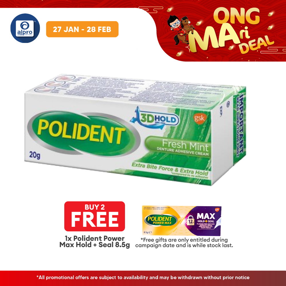Polident Fresh Mint Denture Adhesive Cream 20g | Improve Denture Fit & Comfort. Polident