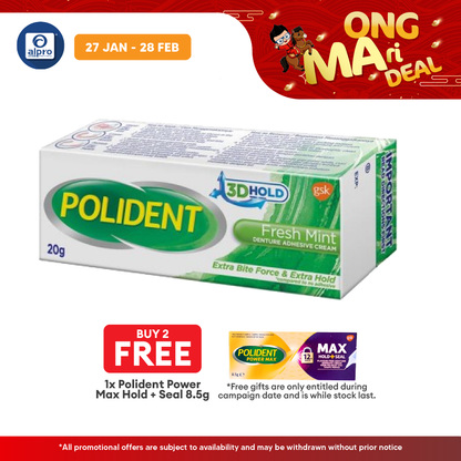 Polident Fresh Mint Denture Adhesive Cream 20g | Improve Denture Fit & Comfort. Polident
