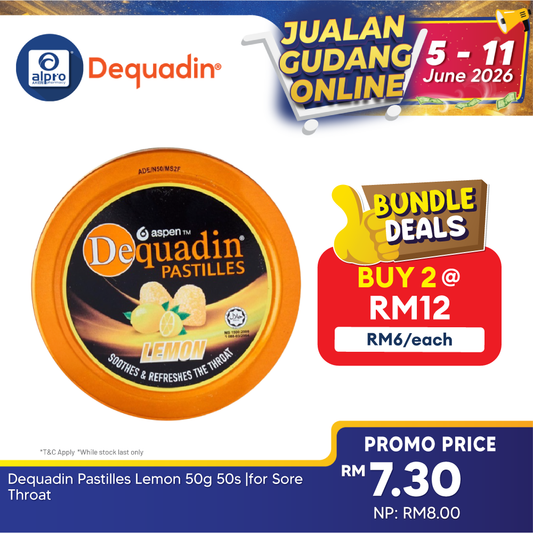 Dequadin Pastilles Lemon 50g 50s | For Sore Throat Dequadin