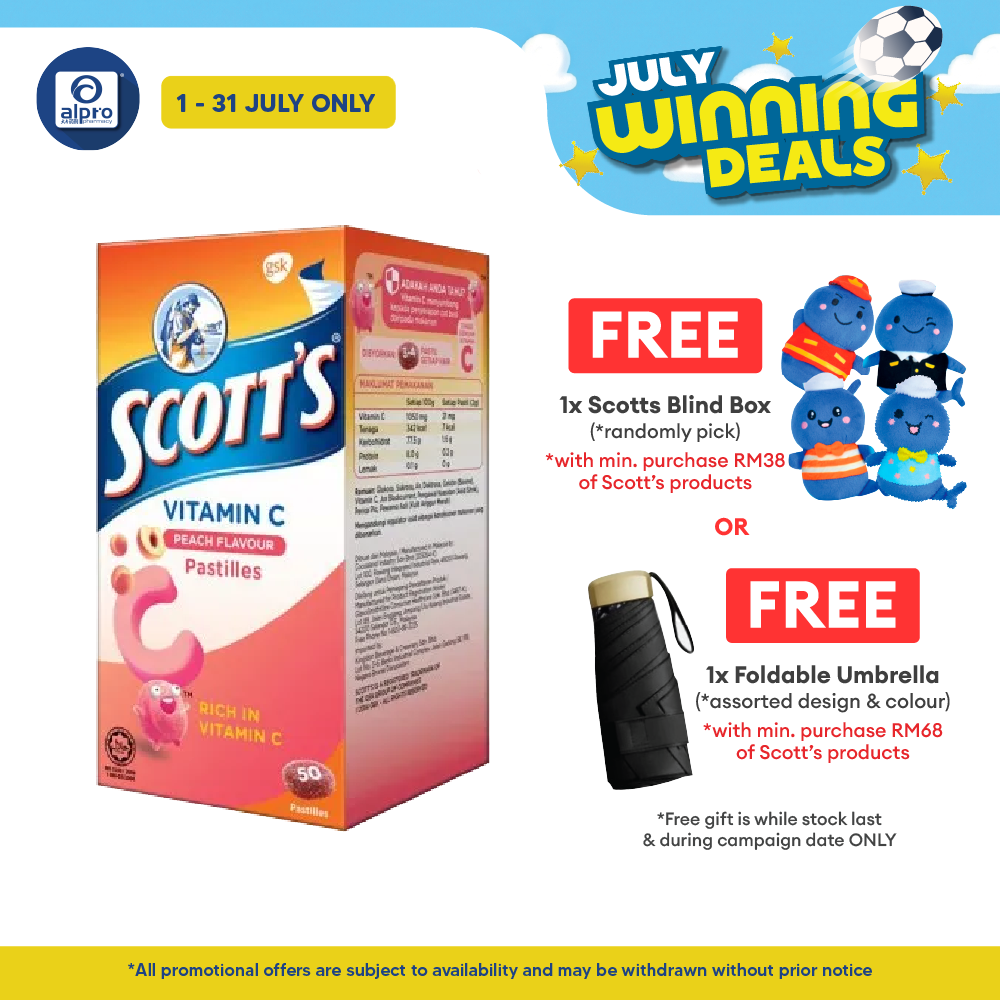 Scotts Vitamin C Pastilles Peach 50s | Helps Support Collagen Formation Scotts