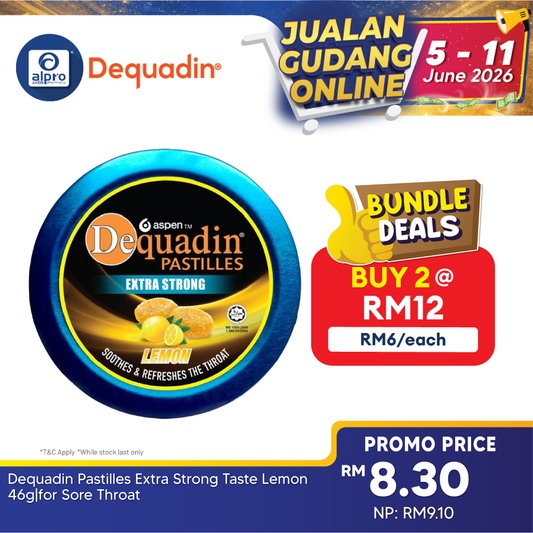 Dequadin Pastilles Extra Strong Taste Lemon 46g| For Sore Throat Dequadin