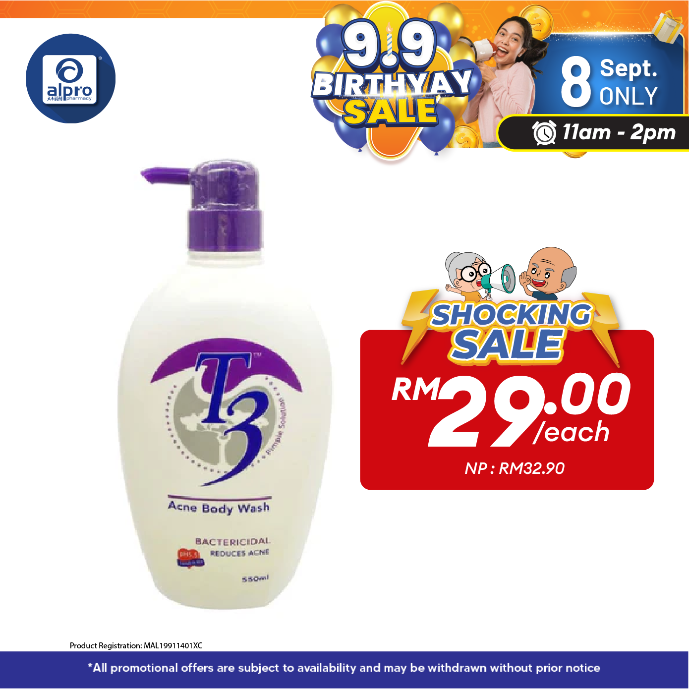 T3 Acne Body Wash 550ml | Helps Reduce Body Acne Alpro Pharmacy