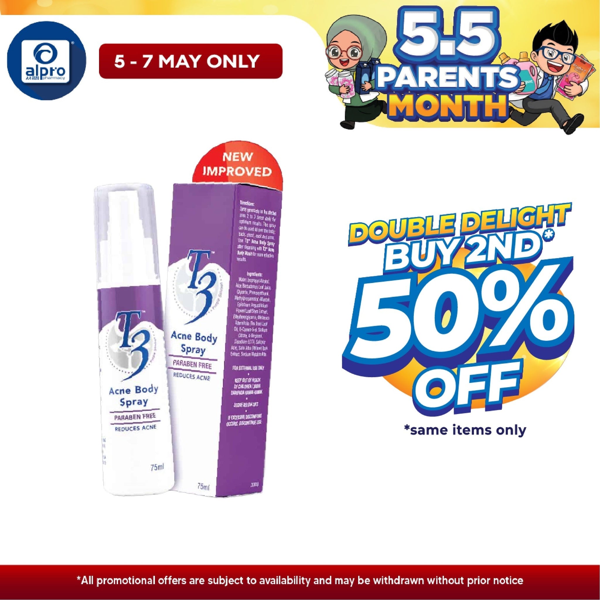 T3 Acne Body Spray 75ml T3