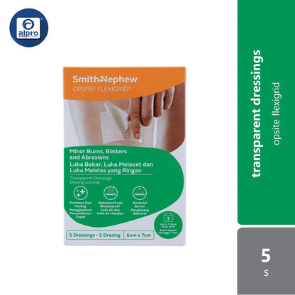 S&n Opsite Flexigrid Clear Waterproof Film Dressings 6cmx7cm 5s Alpro Pharmacy