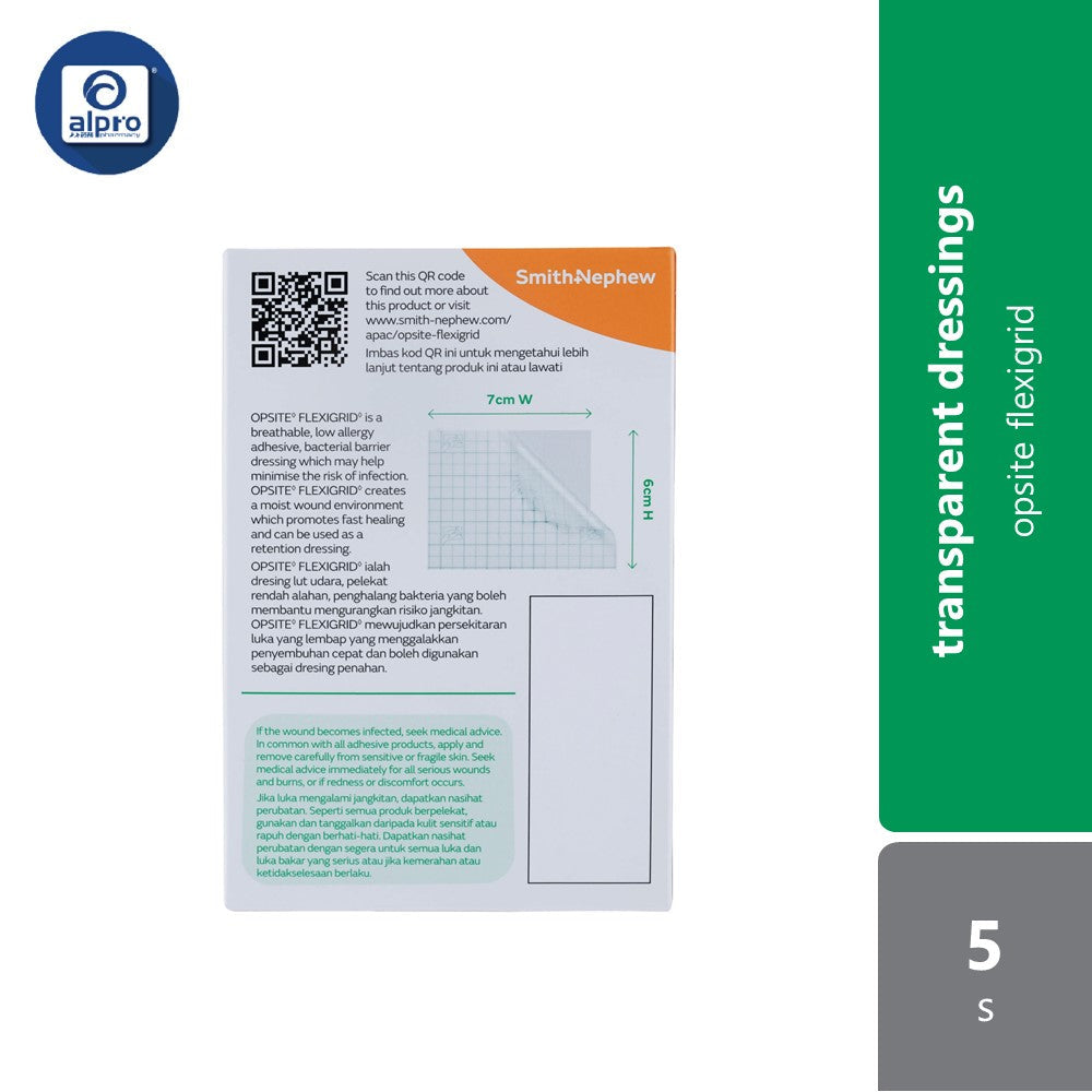 S&n Opsite Flexigrid Clear Waterproof Film Dressings 6cmx7cm 5s Alpro Pharmacy